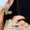 Wholesale Women's Retro Fashion Light Luxury Copper Earrings With Colorful Butterfly And Geometric Pattern And Electroplating Treatment