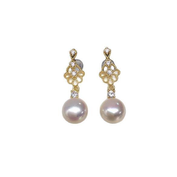 Wholesale Women's Retro Fashion Natural Freshwater Pearl Stud Earrings With Alloy Inlaid Artificial And Semiprecious Stones Oblate And Flat Round Shape