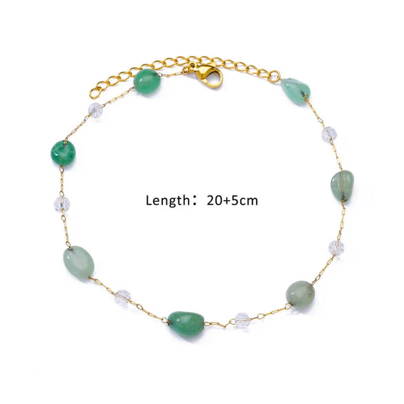 Wholesale Women's Retro Fashion Natural Stone Pearl Geometric Stainless Steel Anklet With Gold Plated Artificial And Semiprecious Stones