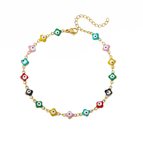 Wholesale Women's Retro Fashion Natural Stone Pearl Geometric Stainless Steel Anklet With Gold Plated Artificial And Semiprecious Stones