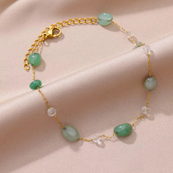 Wholesale Women's Retro Fashion Natural Stone Pearl Geometric Stainless Steel Anklet With Gold Plated Artificial And Semiprecious Stones