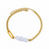 Wholesale Women's Retro Fashion Natural Stone Pearl Geometric Stainless Steel Anklet With Gold Plated Artificial And Semiprecious Stones
