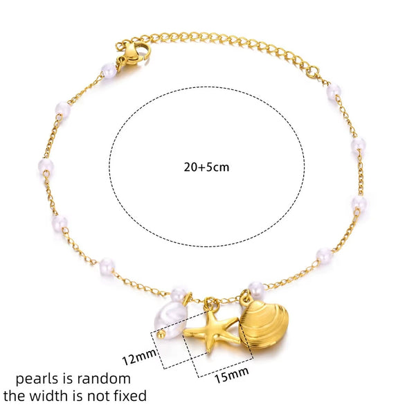 Wholesale Women's Retro Fashion Natural Stone Pearl Geometric Stainless Steel Anklet With Gold Plated Artificial And Semiprecious Stones