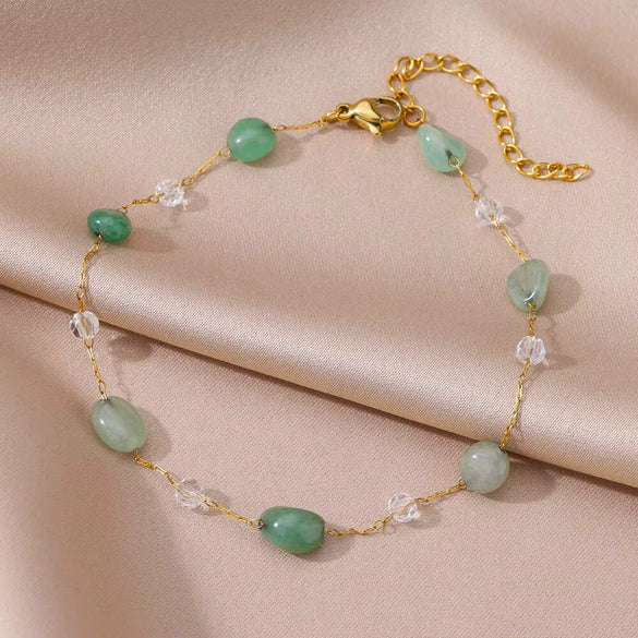 Wholesale Women's Retro Fashion Natural Stone Pearl Geometric Stainless Steel Anklet With Gold Plated Artificial And Semiprecious Stones
