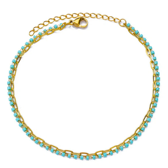 Wholesale Women's Retro Fashion Natural Stone Pearl Geometric Stainless Steel Anklet With Gold Plated Artificial And Semiprecious Stones