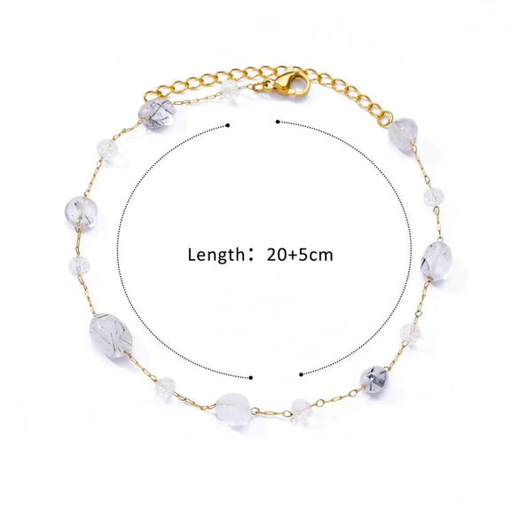 Wholesale Women's Retro Fashion Natural Stone Pearl Geometric Stainless Steel Anklet With Gold Plated Artificial And Semiprecious Stones