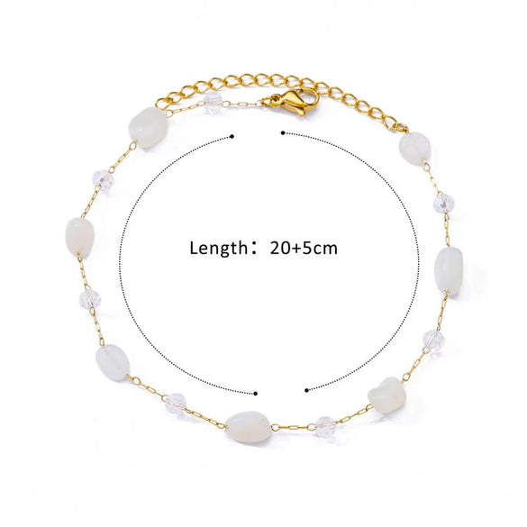 Wholesale Women's Retro Fashion Natural Stone Pearl Geometric Stainless Steel Anklet With Gold Plated Artificial And Semiprecious Stones