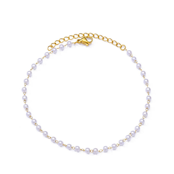 Wholesale Women's Retro Fashion Natural Stone Pearl Geometric Stainless Steel Anklet With Gold Plated Artificial And Semiprecious Stones