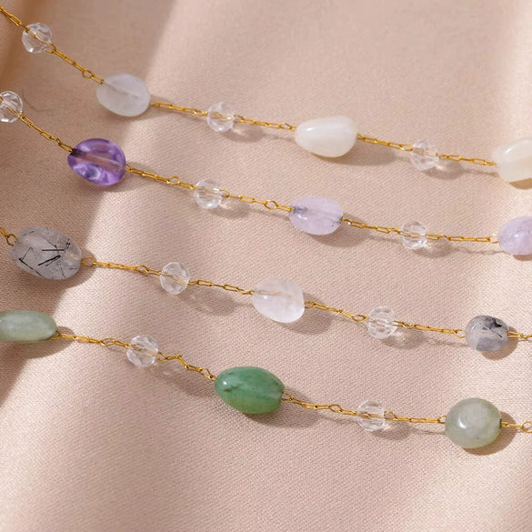 Wholesale Women's Retro Fashion Natural Stone Pearl Geometric Stainless Steel Anklet With Gold Plated Artificial And Semiprecious Stones