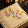 Wholesale Women's Retro Fashion Niche Purple Colorful Rhinestone Butterfly Pendant Accessories Earrings Gold Plated Titanium Steel With Electroplating