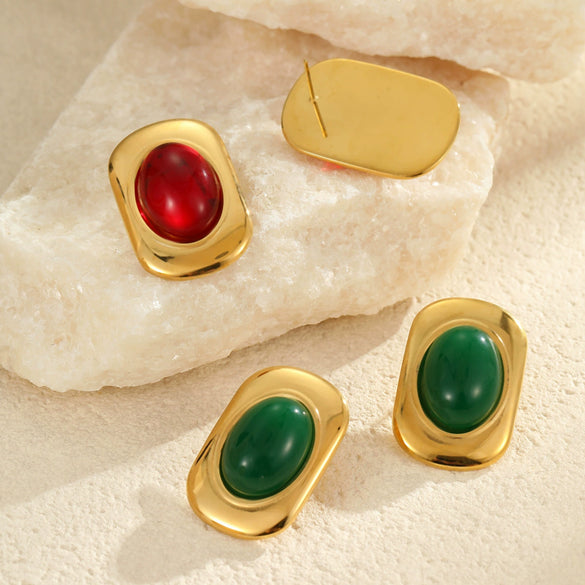 Wholesale Women's Retro Fashion Oval Stainless Steel Geometric Earrings With Electroplating