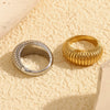 Wholesale Women's Retro Fashion Personality Jewelry Stainless Steel 18K Gold Plated Geometric Long Bread Ring