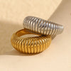 Wholesale Women's Retro Fashion Personality Jewelry Stainless Steel 18K Gold Plated Geometric Long Bread Ring