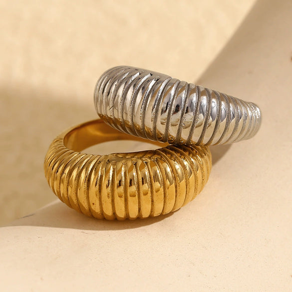 Wholesale Women's Retro Fashion Personality Jewelry Stainless Steel 18K Gold Plated Geometric Long Bread Ring