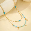 Wholesale Women's Retro Fashion Stainless Steel Geometric Beaded Double Clavicle Necklace With Electroplating Design