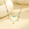 Wholesale Women's Retro Fashion Stainless Steel Geometric Beaded Double Clavicle Necklace With Electroplating Design
