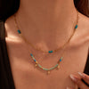 Wholesale Women's Retro Fashion Stainless Steel Geometric Beaded Double Clavicle Necklace With Electroplating Design