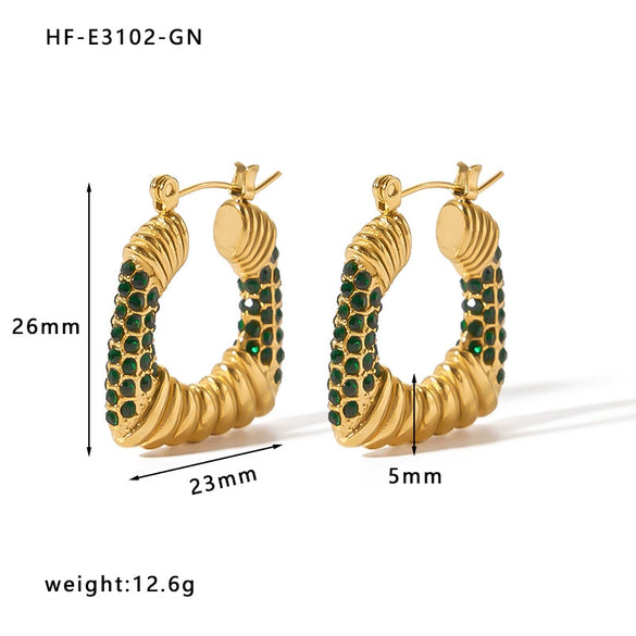 Wholesale Women's Retro Fashion Stud Earrings Stainless Steel With 18K Gold Inlaid Zircon Geometric Trapezoid Design Electroplated