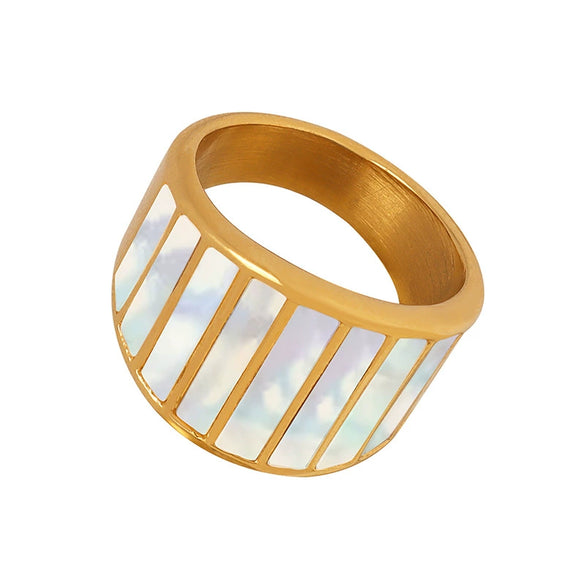 Wholesale Women's Retro Fashion 316L Stainless Steel Sea Shellfish Ring With Geometric Design And Electroplating