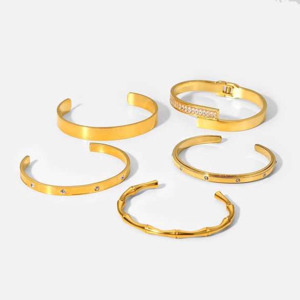 Wholesale Women's Retro Fashion Zircon Open Bracelet In Geometric Pattern 18K Gold Electroplated Titanium Steel