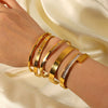 Wholesale Women's Retro Fashion Zircon Open Bracelet In Geometric Pattern 18K Gold Electroplated Titanium Steel