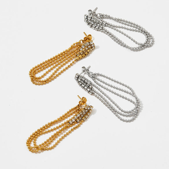 Wholesale Women's Retro Fashionable Long Tassel Stainless Steel Ear Jewelry With Geometric Design And Electroplating