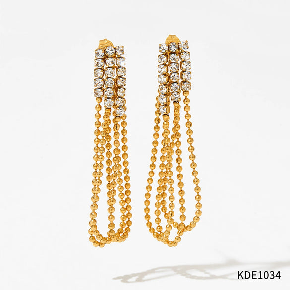 Wholesale Women's Retro Fashionable Long Tassel Stainless Steel Ear Jewelry With Geometric Design And Electroplating