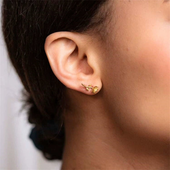Wholesale Women's Retro Flower Copper Earrings With Real Gold Electroplating