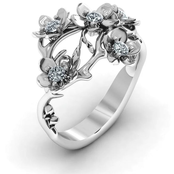 Wholesale Women's Retro Flower Zircon Copper Ring