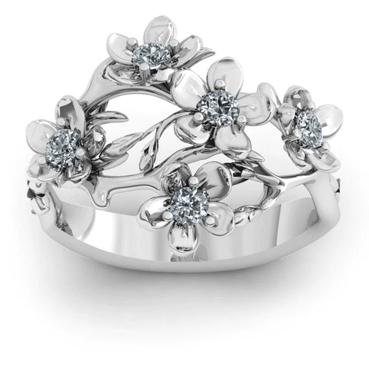 Wholesale Women's Retro Flower Zircon Copper Ring