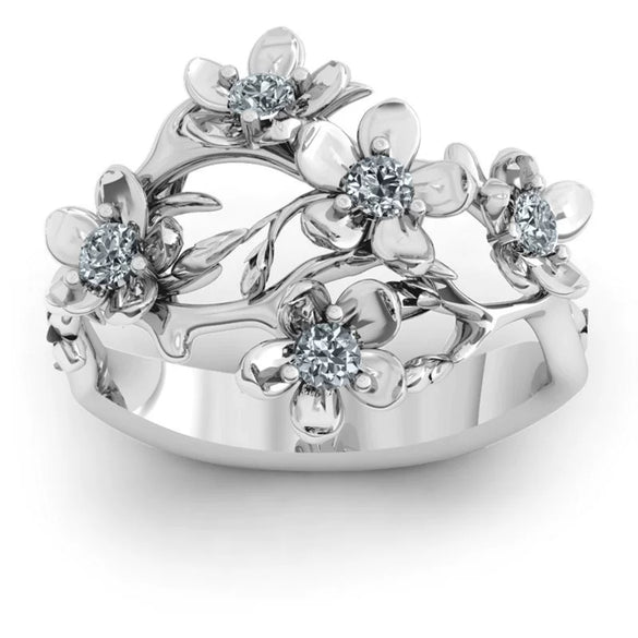 Wholesale Women's Retro Flower Zircon Copper Ring