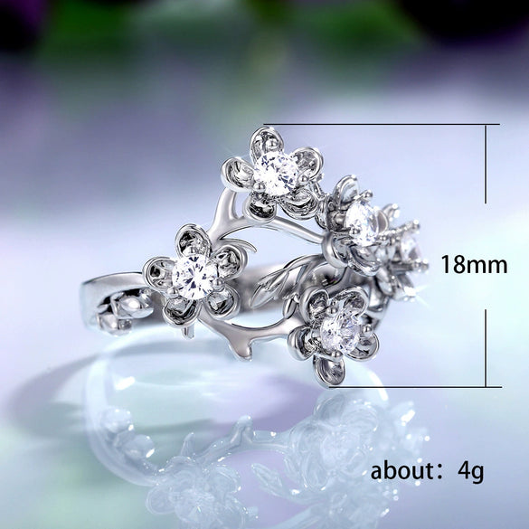 Wholesale Women's Retro Flower Zircon Copper Ring