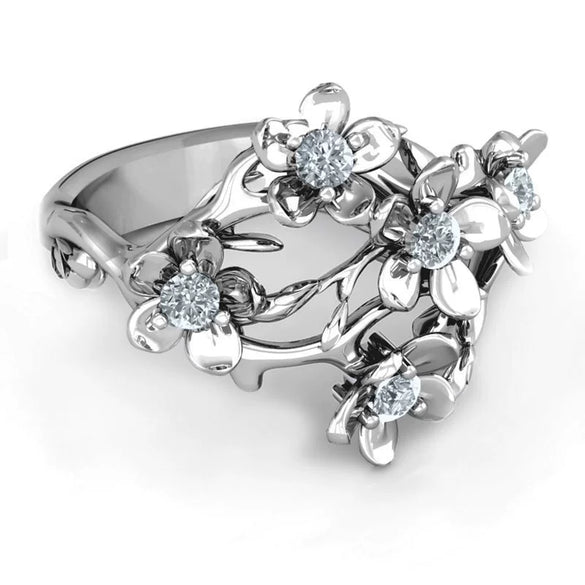 Wholesale Women's Retro Flower Zircon Copper Ring