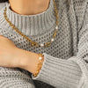Wholesale Women's Retro Freshwater Pearl Jewelry Stainless Steel Gold Plated Geometric Oshaped Chain Necklace And Bracelet