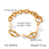 Wholesale Women's Retro Freshwater Pearl Jewelry Stainless Steel Gold Plated Geometric Oshaped Chain Necklace And Bracelet