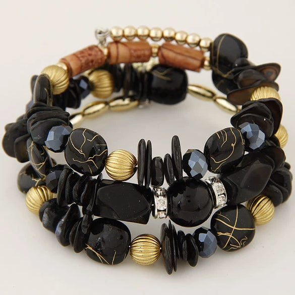 Wholesale Women's Retro Geometric Alloy Beaded Multilayer Winding Bracelet With Electroplating