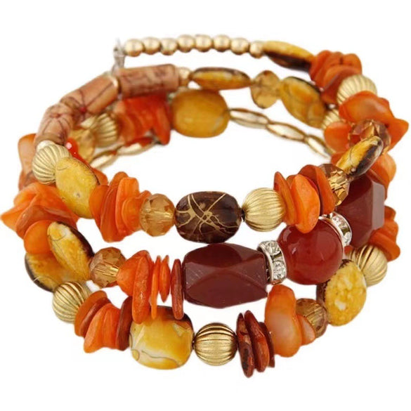 Wholesale Women's Retro Geometric Alloy Beaded Multilayer Winding Bracelet With Electroplating