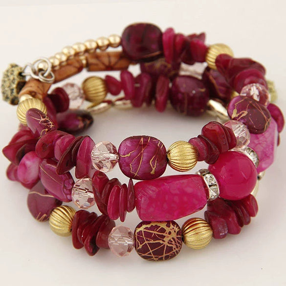 Wholesale Women's Retro Geometric Alloy Beaded Multilayer Winding Bracelet With Electroplating
