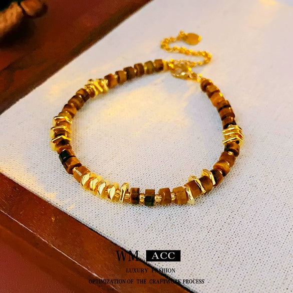 Wholesale Women's Retro Geometric Alloy Electroplated Tiger Eye Stone Bracelet