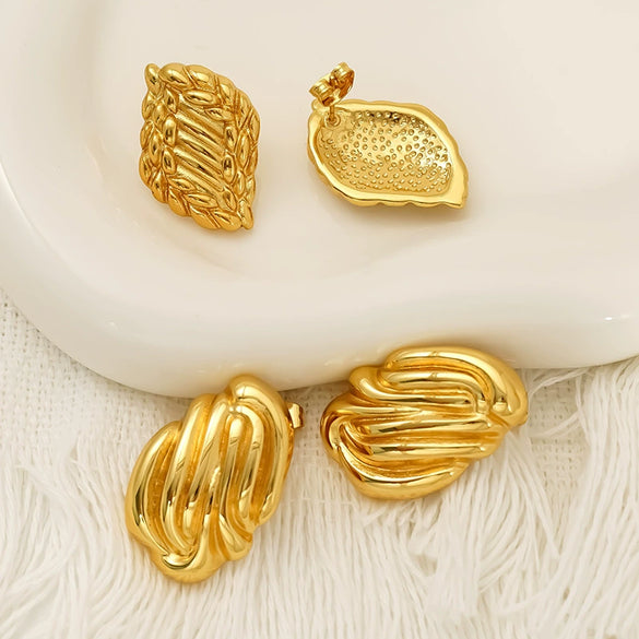 Wholesale Women's Retro Geometric Braided Titanium Steel Electroplated Earrings
