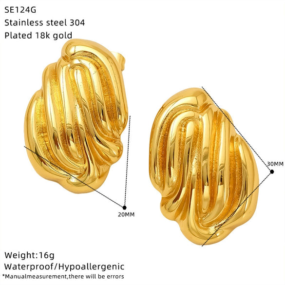 Wholesale Women's Retro Geometric Braided Titanium Steel Electroplated Earrings