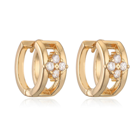 Wholesale Women's Retro Geometric Copper 18K Gold Plated Hollow Zircon Micropaved Earrings