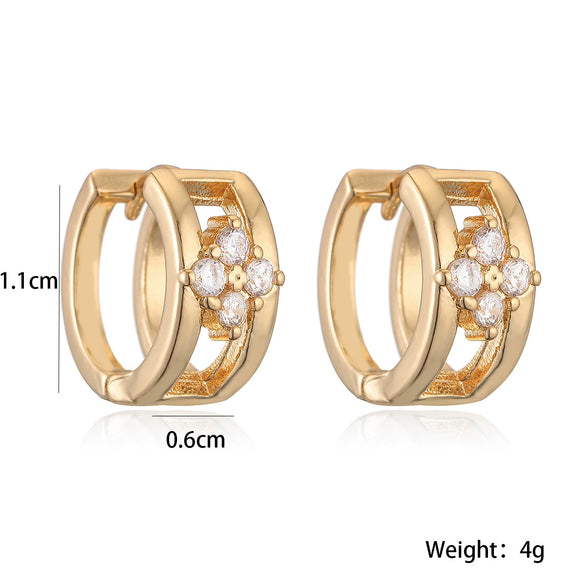 Wholesale Women's Retro Geometric Copper 18K Gold Plated Hollow Zircon Micropaved Earrings