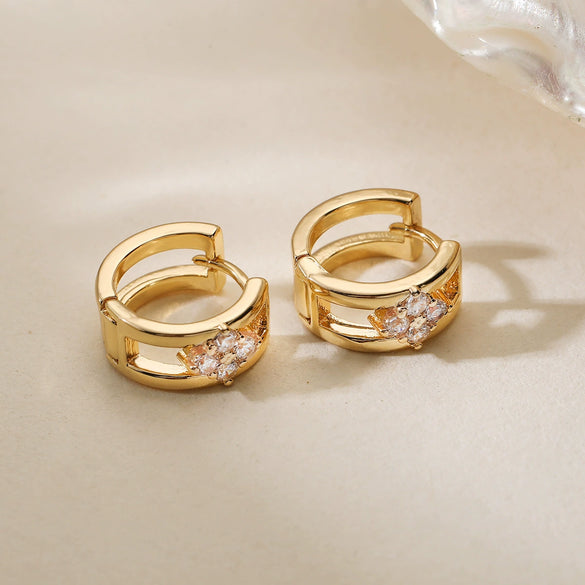 Wholesale Women's Retro Geometric Copper 18K Gold Plated Hollow Zircon Micropaved Earrings