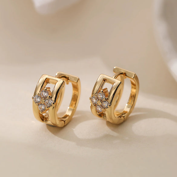 Wholesale Women's Retro Geometric Copper 18K Gold Plated Hollow Zircon Micropaved Earrings