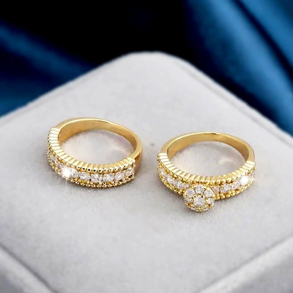 Wholesale Women's Retro Geometric Copper Ring Set Inlaid With Zircon