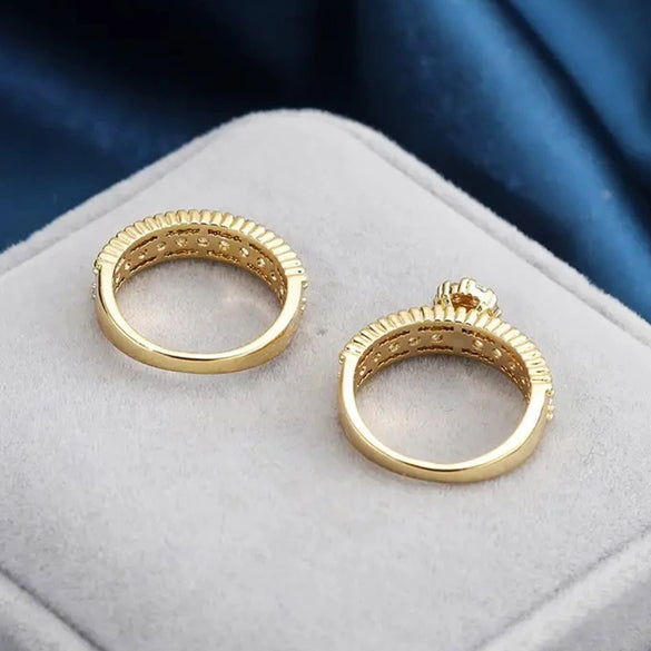 Wholesale Women's Retro Geometric Copper Ring Set Inlaid With Zircon