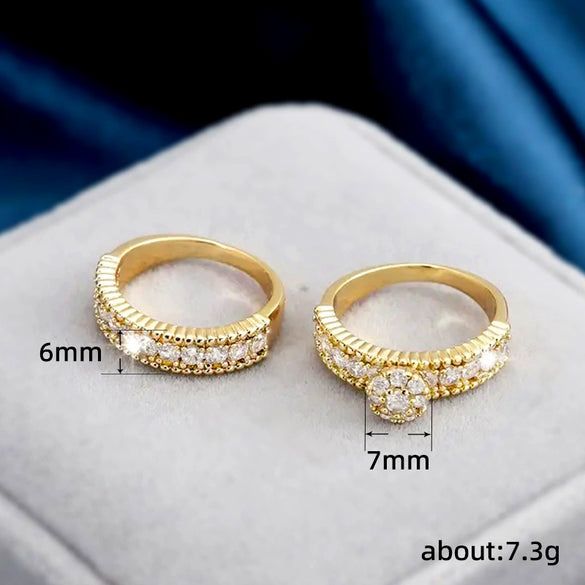 Wholesale Women's Retro Geometric Copper Ring Set Inlaid With Zircon
