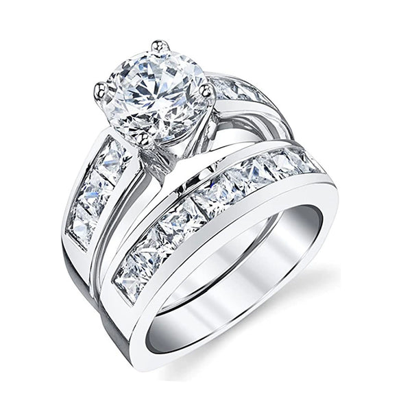 Wholesale Women's Retro Geometric Copper Ring With Zircon For Wedding Jewelry