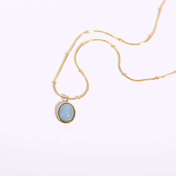 Wholesale Women's Retro Geometric Drop Shape Mixed Gem Inlay Titanium Steel Electroplated Necklace With Snake Bone Chain